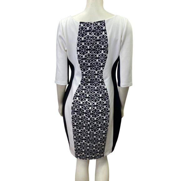 Sangria Black & White Floral Print Bodycon Dress With 3/4 Sleeves‎ 12 Petite - Picture 5 of 7